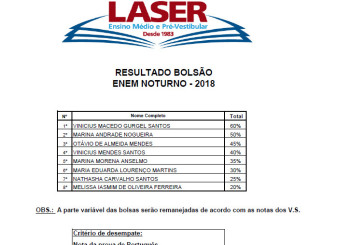 Resultado Bolsao TURMA ENEM NOTURNO 2018
